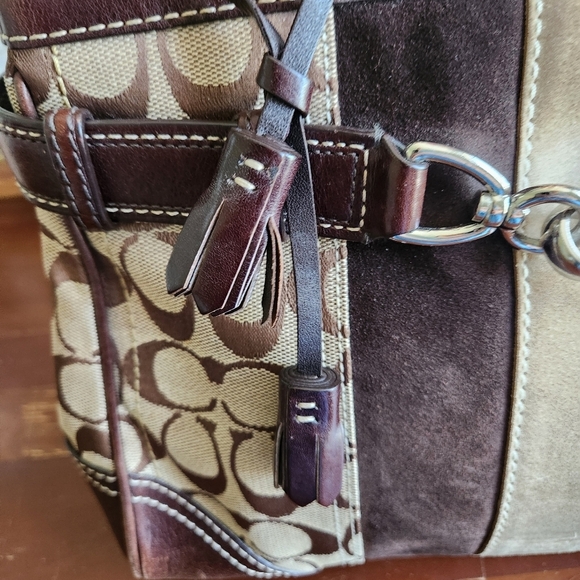 Vintage Coach Hampton Signature Demi Khaki Striped Brown and Tan Satche - Picture 4 of 14